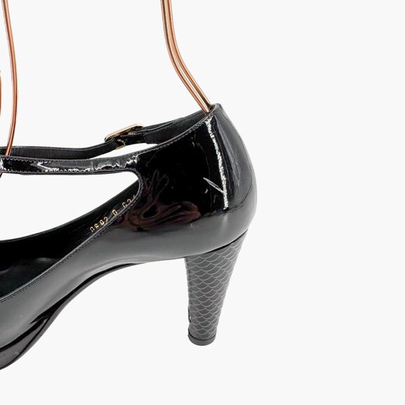 Chanel Platform Pumps Size 38 US 7-7.5 Black Patent Cap Toe Mary Jane Mid Heel - Picture 11 of 15